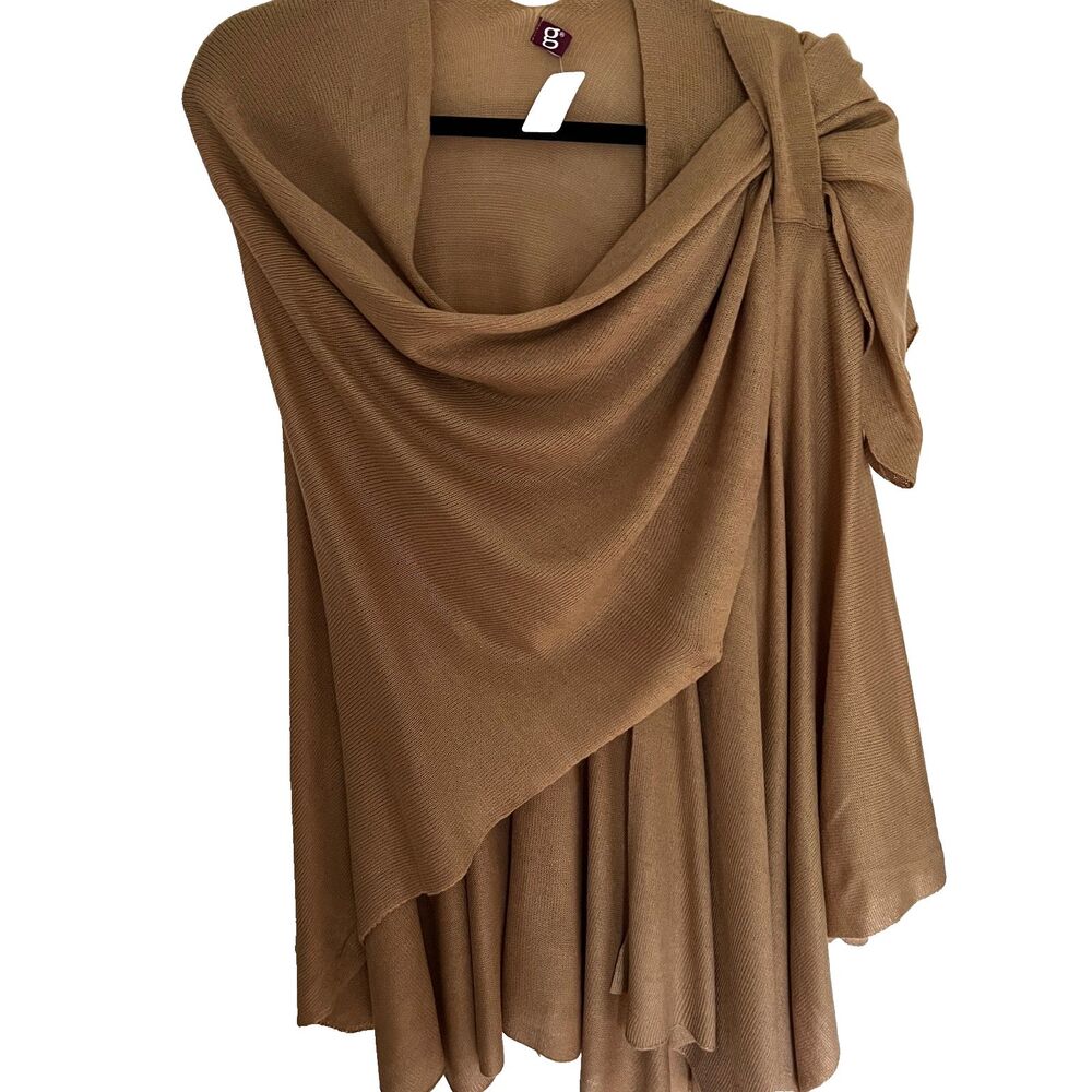 Gena Open Wrap Cardigan OS Magic Pull Thru Camel NWOT